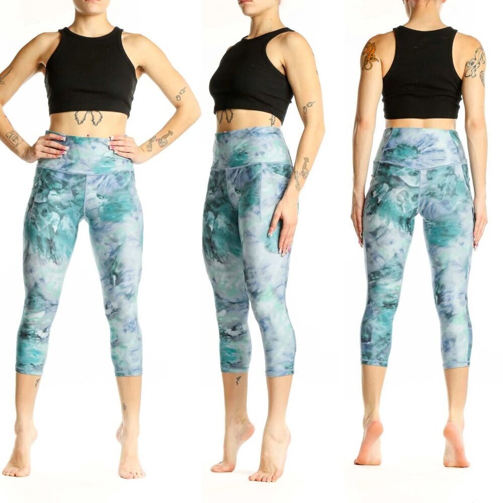 Athleta Blue and Green Tie-Dye Capri Leggings Size Medium 41888
